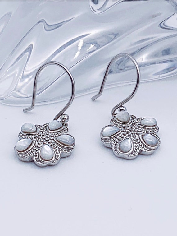 Mother of Pearl Sand Dollar Floral Earrings,  Ste… - image 3