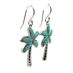 Dominican Larimar & Sterling Silver Earrings, Caribbean Blue Palm Tree, Drop Larimar Earrings,  Long Earrings, Tropical Palm Trees