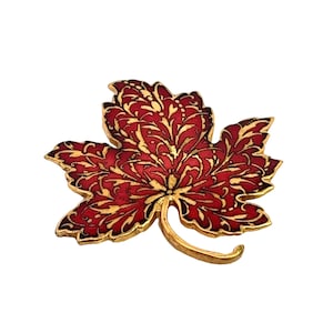 Maple Leaf Gold Tone Brooch, Vintage Art Nouveau Intricate Brooch by MMA, Canadian Flag, Deep Autumn Red Leaf, Leaf Jewelry
