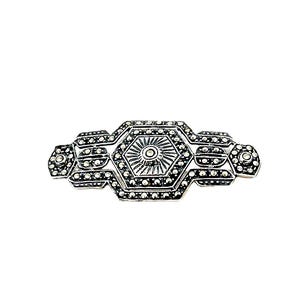 Marcasite Sterling Silver Brooch, Sparkling Long Shaped Etched Designs, Swirling Center, Marcasite Jewelry, Vintage Brooch, Elegant Brooch,