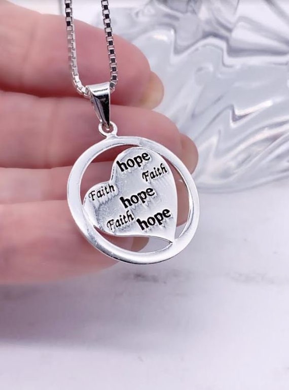 Faith, Hope, Heart, Sterling Silver Mantra Pendant