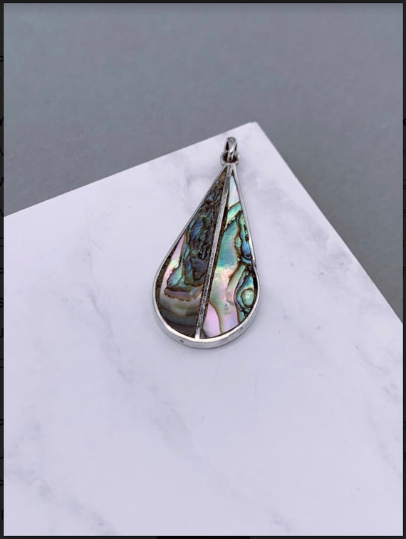 Abalone Pendant Inlaid Sterling Silver, Teardrop … - image 3