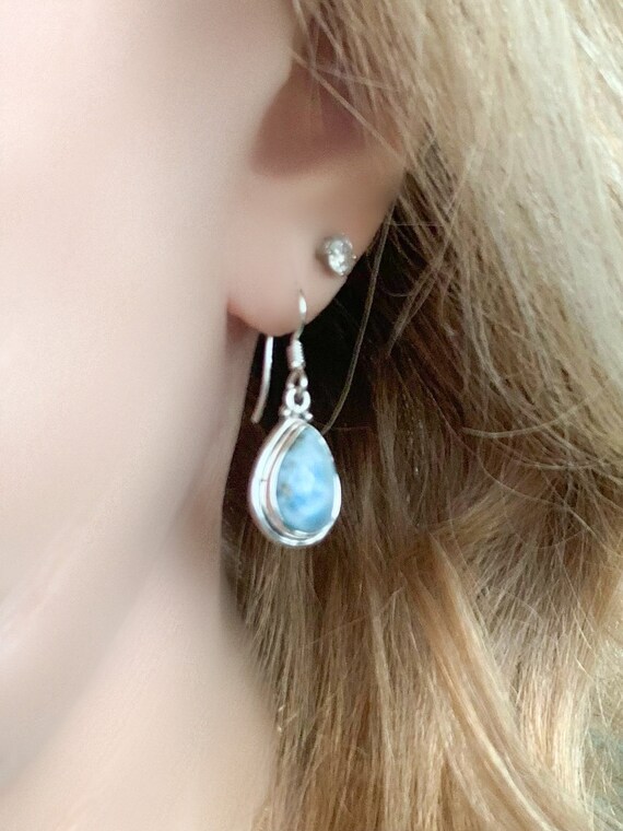 Dominican Larimar & Sterling Silver Earrings, Dro… - image 2