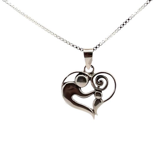 Mother and Child Sterling Silver Vintage Necklace, Mom & Child Silhouette