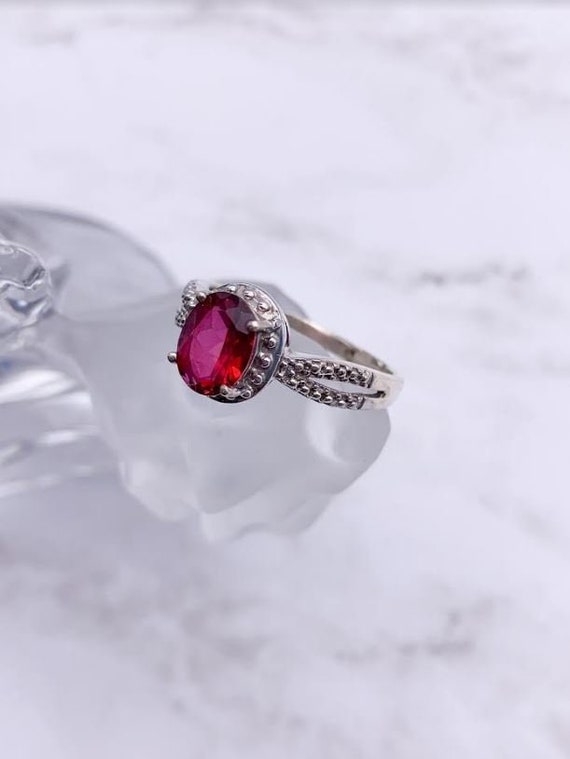 Sterling Silver Ruby Red and Clear Cubic Zirconia… - image 2