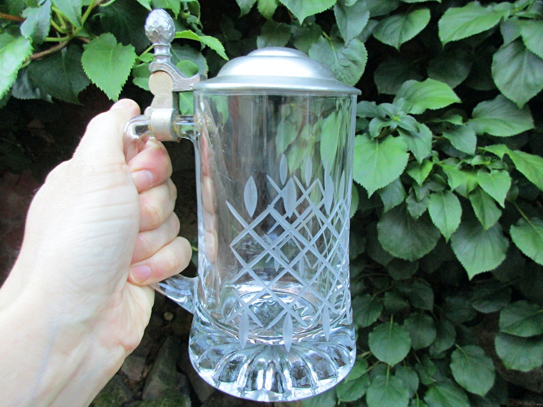Small Sized Vintage Glass Beer Mug With Edged Glass Details Etsy