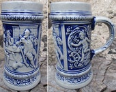 German Vintage Rustic Beer Mug, with Tavern Ornaments and Flowers, Stoneware Material, Made in W. Germany, Company GERZ