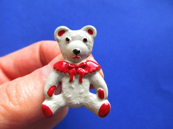 Small Vintage White Teddy Bear Girl Hand painted,… - image 1