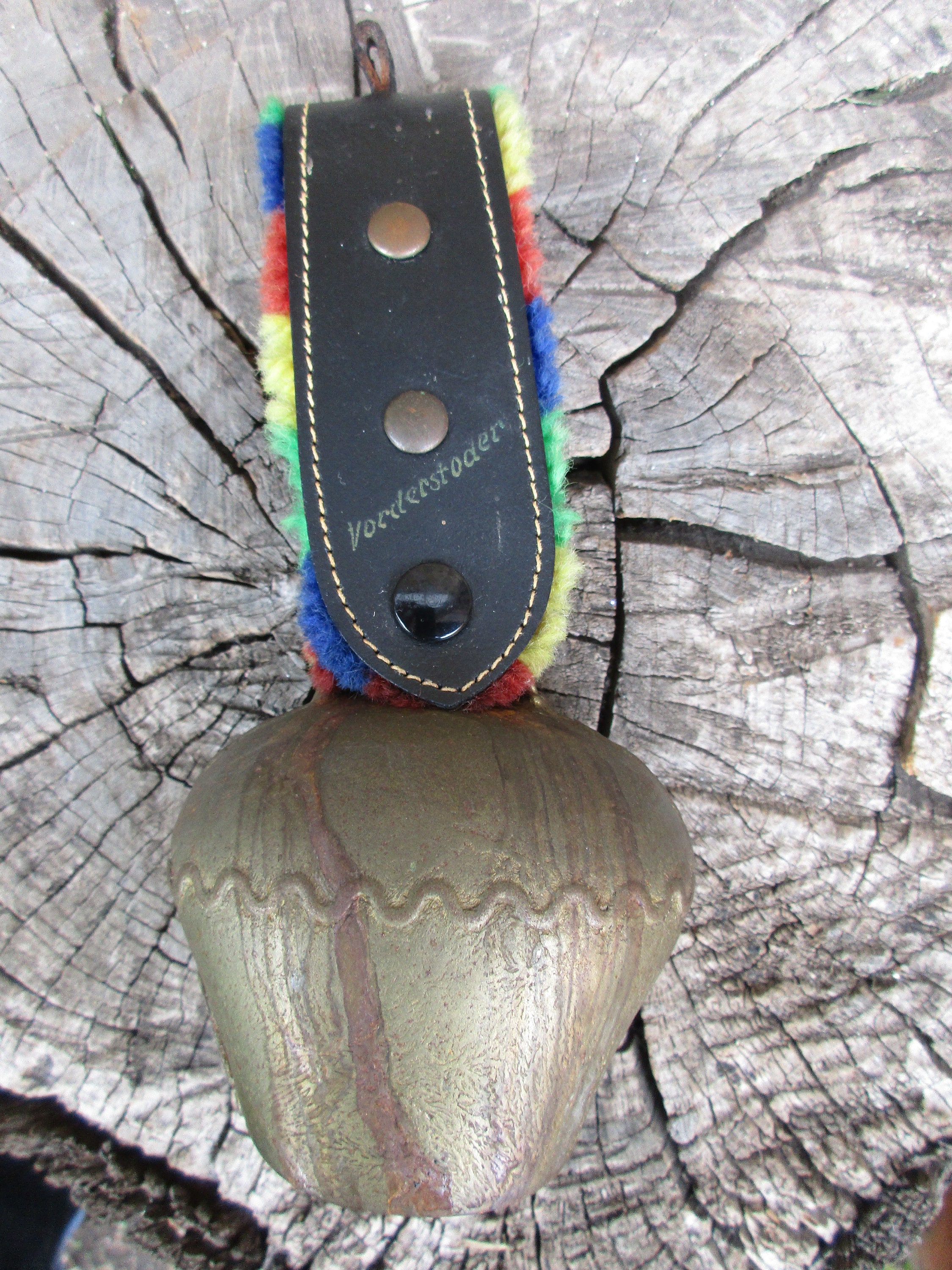 HUGE Vintage Real Cow Bell with Strap and Wool Ends Very Etsy