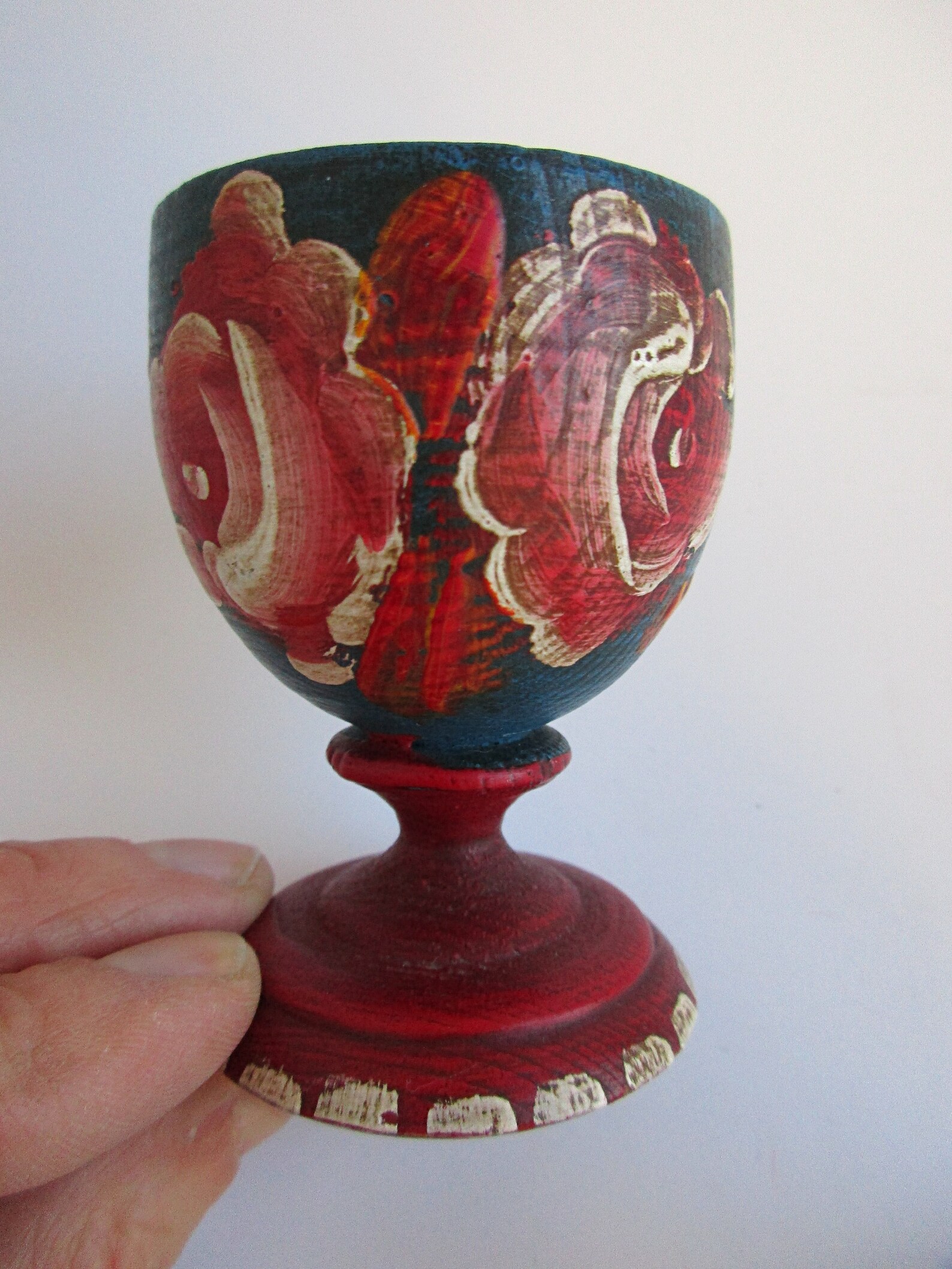 Set of 2 Rustic Vintage Folk Art Hand painted Wooden Egg cups Etsy 日本