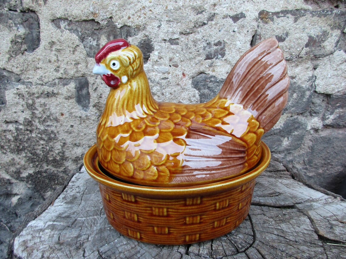 Rustic Ceramic Hen on Nest Dish with Lid Rustic Farmhouse Etsy