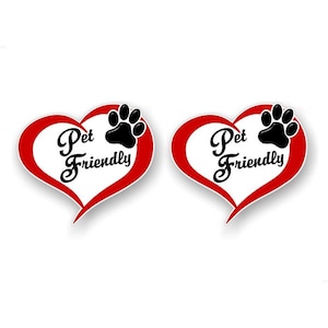 2- Pet Friendly Heart with Paw Love 4.5&#39;&#39; Decals Animals Welcome Paws Store Entrance Adoption Rescue Car Animal Shelter Vinyl Stickers