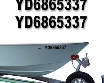 2 CUSTOM Boat Registration Numbers Letters, Each 3''x 18'' Decals Fishing Watercraft Personalized Vinyl Stickers (2 Decal Set)