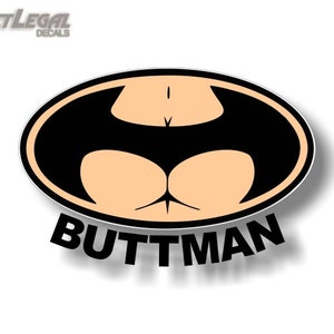 Buttman 7 Vinyl Decal Funny 4x4 Truck Offroad JDM Sexy Comics Laptop Bat Symbol Sticker Black