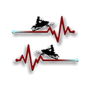 2 Heartbeat Pulse SLEDDING 9&quot; Decals 4x4 OffRoad Truck Box Sled Snowmobile Toy Hauling Trailer Accessories Snow Vinyl Stickers (2 Decal Set)