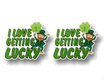 2 naklejki I Love Getting Lucky Leprechaun 4 czterolistna koniczyna irlandzki symbol koniczyny naklejki samochodowe winylowe (zestaw 2 naklejek)