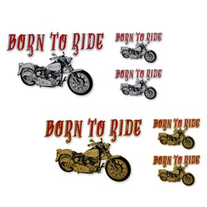 3 BORN TO RIDE Conjunto de decalques de motocicleta Garagem de carro 2- 4'' e 1- 8'' Adesivos Acessórios de presente de motociclista Adesivos de vinil para caverna do homem (conjunto de 3 decalques)