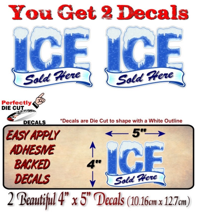 Ice Sold Sign 2 ICE Sold Here 5'' Decals Concession Frozen Sale Sign Trailer ...