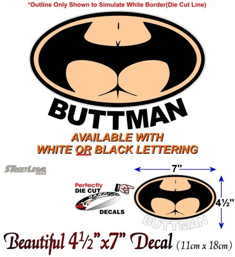 Buttman 7 Vinyl Decal Funny 4x4 Truck Offroad JDM Sexy Comics Laptop Bat Symbol Sticker image 2