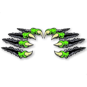 2 BEAST CLAWS Break Through Ripping Thru Metal 11.5&#39;&#39; Vinyl Sticker Decals Monster Jurassic Dinosaur 3D Scratches Stickers (2 Decal Set)