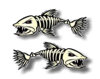 2 SKELETON FISH Vinyl Sticker 8'' or 12'' Decals for Fishing Boat Tackle Box Lures Outboard Motor Reels Car Truck Fish Shack Decal Stickers