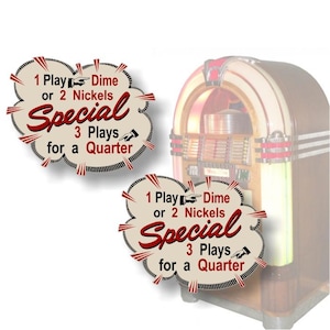 2 Jukebox Nickels or Dime Burst 5 &#39;&#39; Decals 1015 Wurlitzer Rock-Ola Seeburg AMI Mills Williams Stern Chicago Coins WMS Flipper (2 Decal Set)