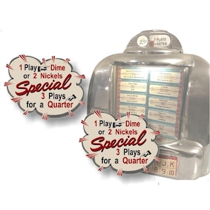 2 WALLBOX Nickels or Dime Burst 2.5'' Decals 1015 Wurlitzer Jukebox Rock-Ola Seeburg AMI Mills Williams Chicago Coin Pinball Coin-Op Decal
