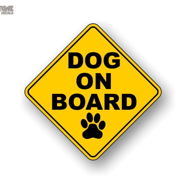 Decalcomania DOG a bordo con triangolo di avvertenza con diamante giallo, adesivo per auto, veicolo di sicurezza, stampa della zampa, adesivi in vinile per minivan SUV a bordo del cane