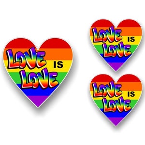3 Stickers coeur Love Is Love PRIDE (1-4 pouces et 2-3 pouces) LGBT Pride Parade Gift Drapeau arc-en-ciel Peace Gay Lesbian Decal Stickers vinyle
