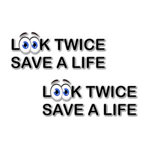 2 LOOK TWICE Save a LIFE 9" Wide Eyes Adesivos de motocicleta Carro Bicicleta Ciclismo Presente Scooter Acessórios Segurança Adesivos de vinil (2 Decalque Conjunto)