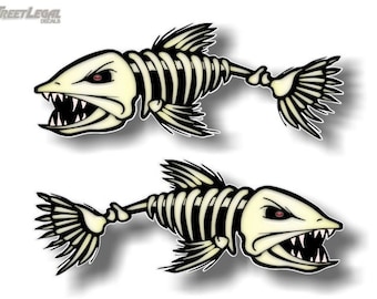 2 SKELETON FISH Vinyl Sticker 8'' or 12'' Decals for Fishing Tacklebox Lures Crankbait Reels Decal Stickers