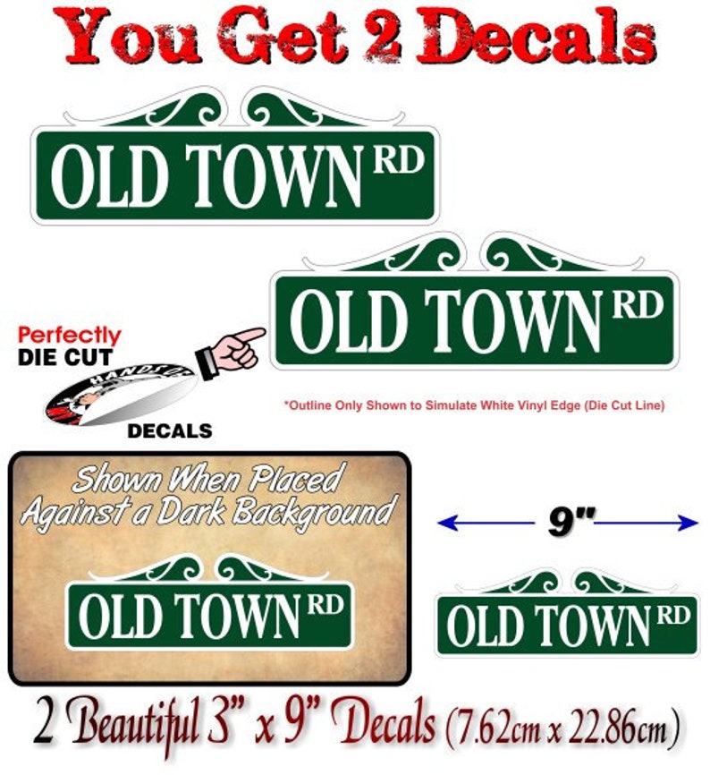 2 OLD TOWN RD 9'' dekaler vintage gata vägskylt fordon bil lastbil 4x4 vilda västern dekor western fest tema vinylklistermärken (2 dekaler set) bild 2