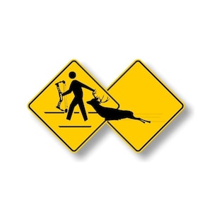 Jäger ziehen Killed Deer Gelb Diamond Crossing Aufkleber Xing Zone Parodie Neuheit LKW Fahrzeug Vinyl Aufkleber