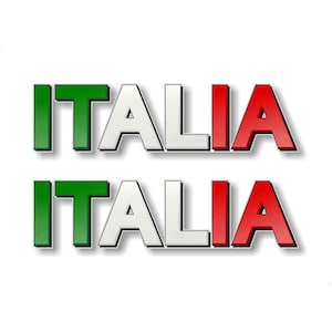 2 autocollants ITALIA, lettrage du drapeau de l'Italie, 9 pouces, beau design italien, autocollants en vinyle pour motos de course, pizza, café, moto de course (ensemble de 2 décalcomanies)