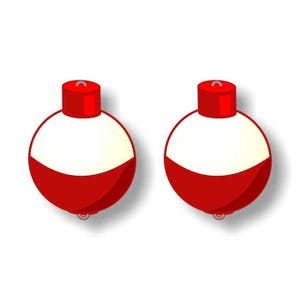 Peut inclure: Deux flotteurs de pêche rouge et blanc avec une petite boucle en haut.