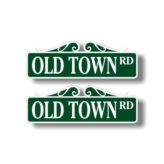 2 OLD TOWN RD 9'' Decals Vintage Street Road Sign Vehicle Car Truck 4x4 Wild West Decor Western Party Theme Vinyl Stickers (2 Decal Set)