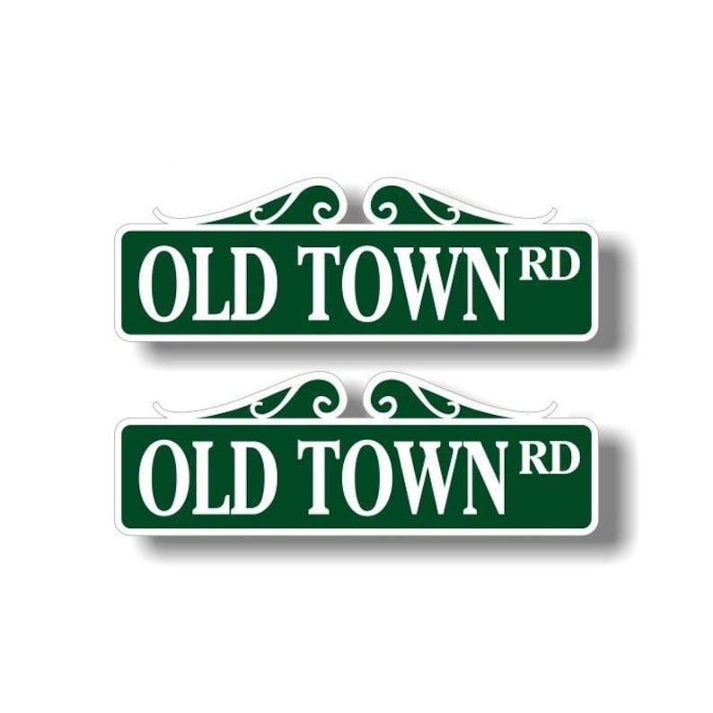 2 OLD TOWN RD 9'' dekaler vintage gata vägskylt fordon bil lastbil 4x4 vilda västern dekor western fest tema vinylklistermärken (2 dekaler set) bild 1