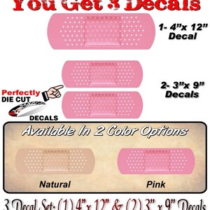 Pink Bandage Sticker 3 BANDAID Decal Set (2) 9'' and (1) 12'' Vinyl Stickers Vehicle Bandage ...