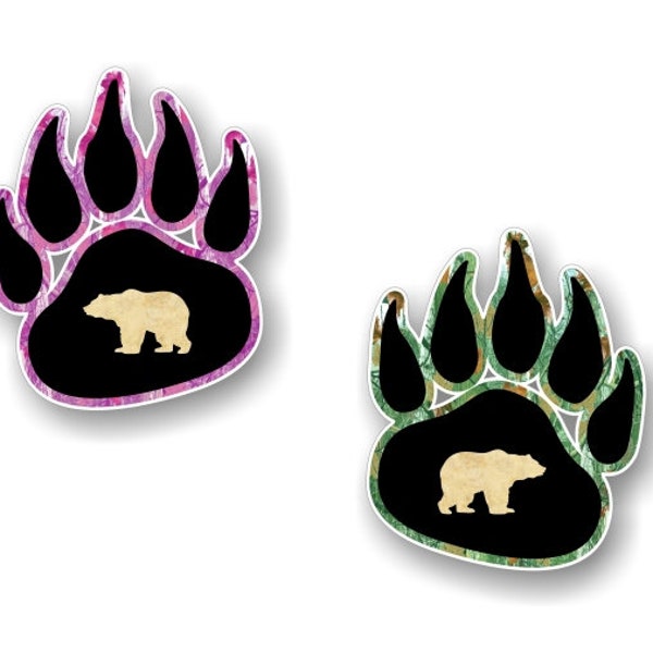 2 Grizzly Bear Camo Paw Print 5'' Vinyl Decals Sacred Animal Circle Native American Indigenous Spiritual Animals Vinyl Stickers