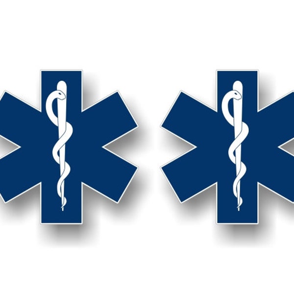 2 Star of Life MEDICAL Vinyl 4" Decals Snake and Staff Symbol Rod of Asclepius Ambulance EMS EMT Gift First Aid Kit Supplies Stickers