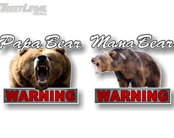 WARNING Mama Bear and Papa Bear 6'' Decals Car Sticker Safety Vehicle On board Mom Dad Gifts Caution Minivan SUV Vinyl Decal Stickers