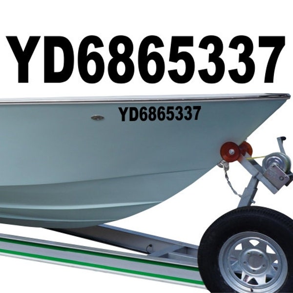 2 CUSTOM Boat Registration Numbers Letters 3''x 18'' Sticker Decals Fishing Water Craft Personalized Vinyl Stickers