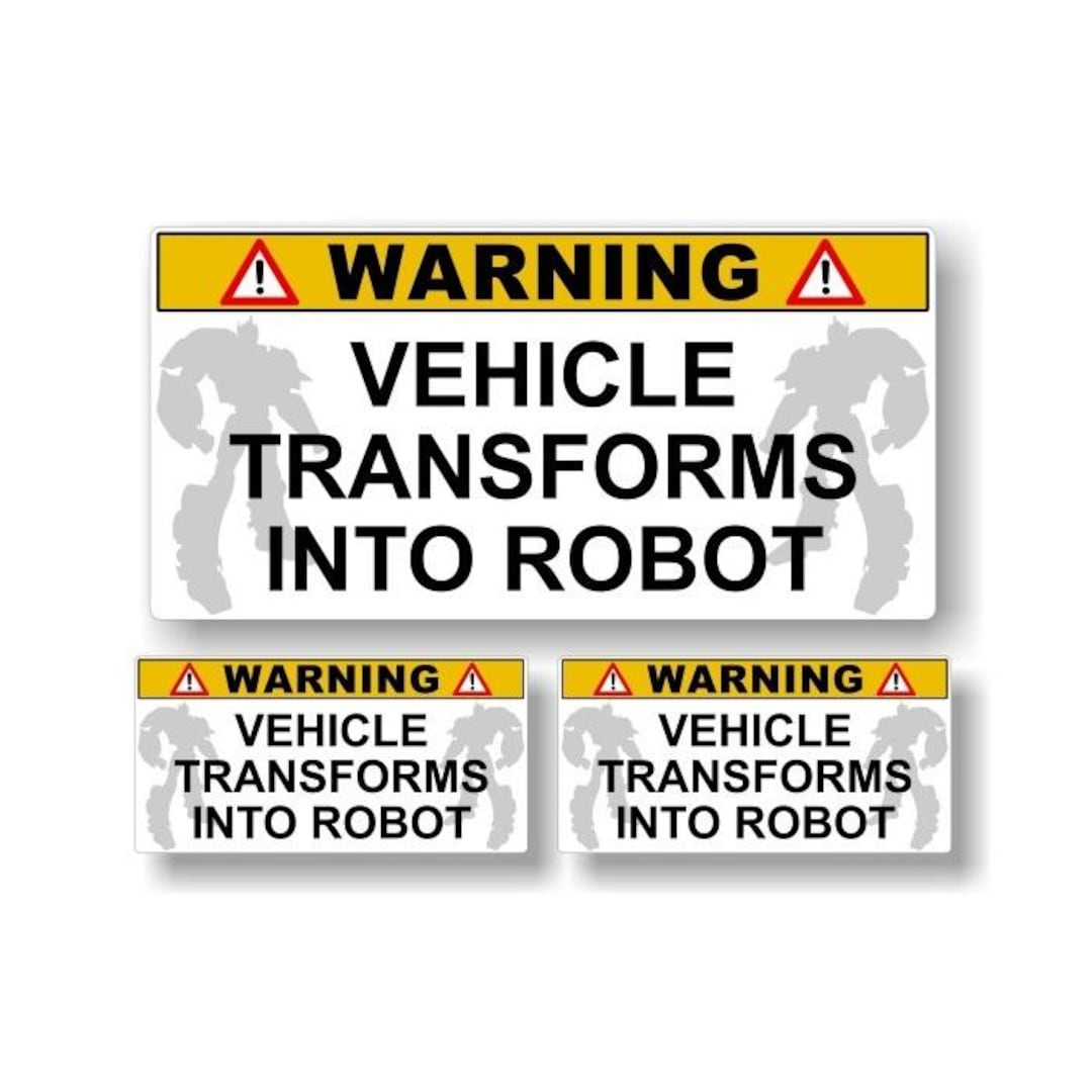 3 Warning Vehicle Transforms Into Robot Decals Vinyl Stickers for Car ...