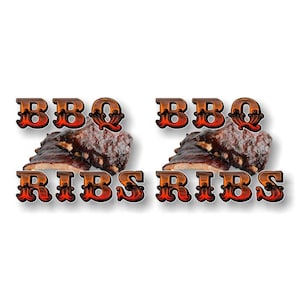 2 BBQ Ribs 5&quot; Decals Meat Butcher Shop Restaurant Concession Stand Store or Food Trailer Menu Board Display Case Sign Stickers (2 Decal Set)