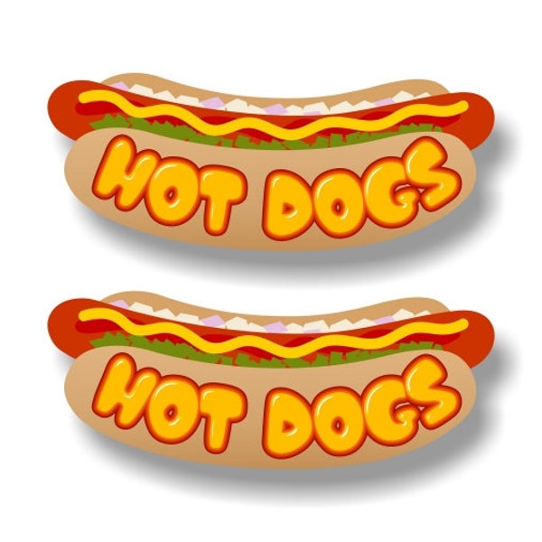 2 Hot Dogs CARTOON 6'' Decals HotDog Cart Concession Trailer Canteen Hot Dog Menu Board Vinyl Stickers