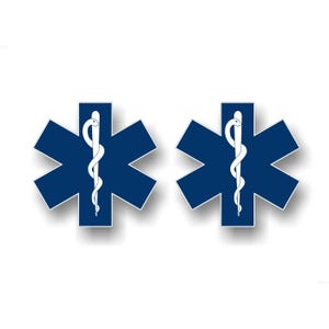 2 Star of Life MEDICAL Vinyl 4&quot; Decals Snake and Staff Symbol Rod of Asclepius Ambulance EMS EMT Gift First Aid Kit Stickers (2 Decal Set)