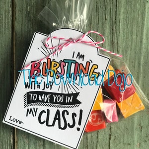 Bursting to have you in my class, Teacher to student gift, Starburst Cute DIY gift tag, First Day of School cards for kids, welcome kiddos