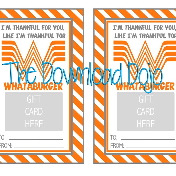 Whataburger Gift Card Holder, dank u geschenk, dank u kaart, Funny Card, Instant Download, afdrukbare, Whatburger Gift Card, cute Gift Card