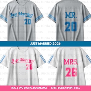 Just Married 2026, Design de chemise assortie pour les couples, les mariés SVG et PNG, téléchargement numérique instantané, t-shirt pour jeunes mariés, idée cadeau mariage