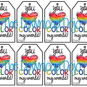 Etiqueta de presente You Color My World, etiqueta de presente Crayola, primeiro dia de aula, etiquetas de presente de giz de cera, etiqueta de presente de volta às aulas, download instantâneo, para impressão